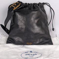 Prada Astrology-Embellished Large Drawstring Hobo Leather Black
