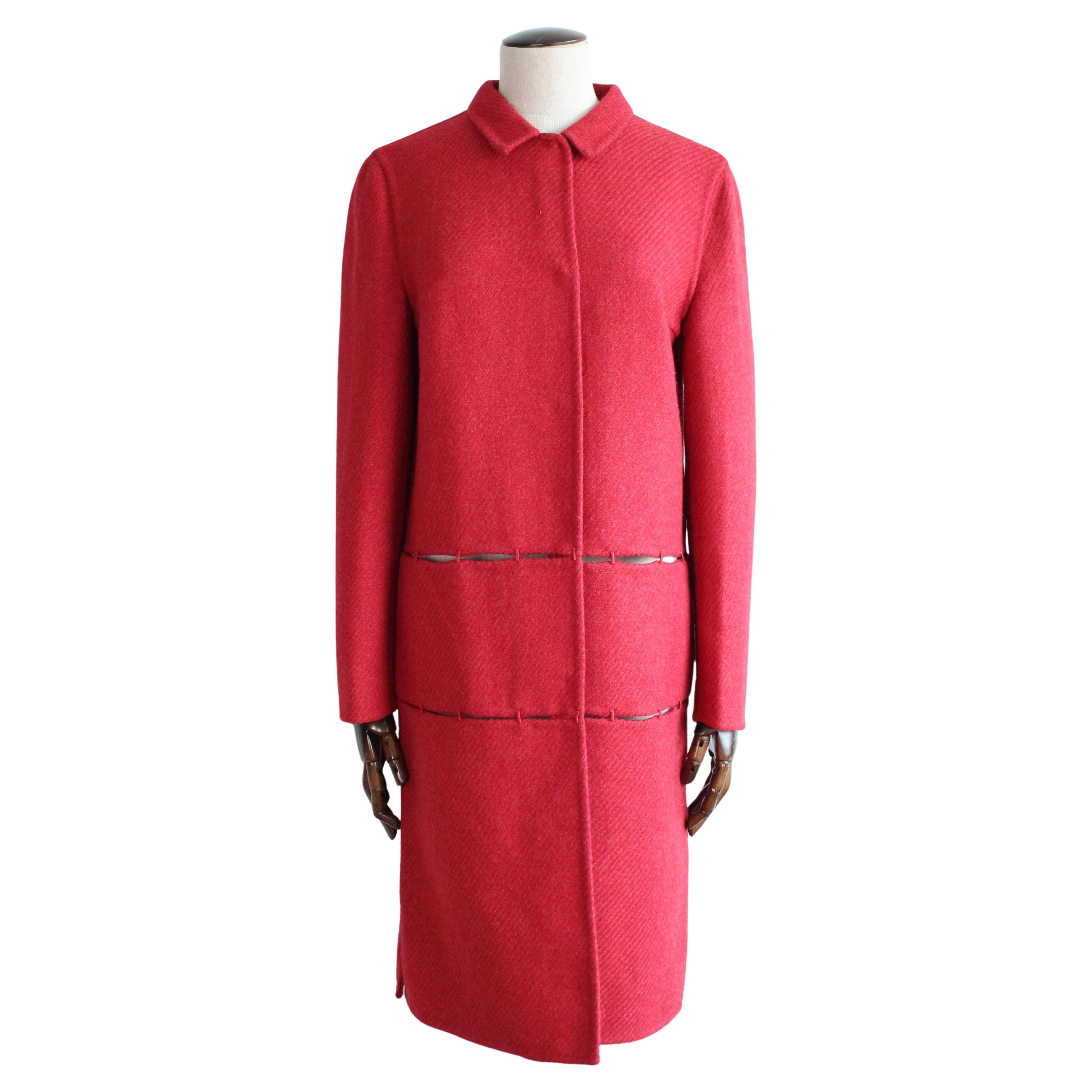 Campaigner di Prada Autunno/Inverno 1998 Cappotto rosso in lana con cuciture a vista
