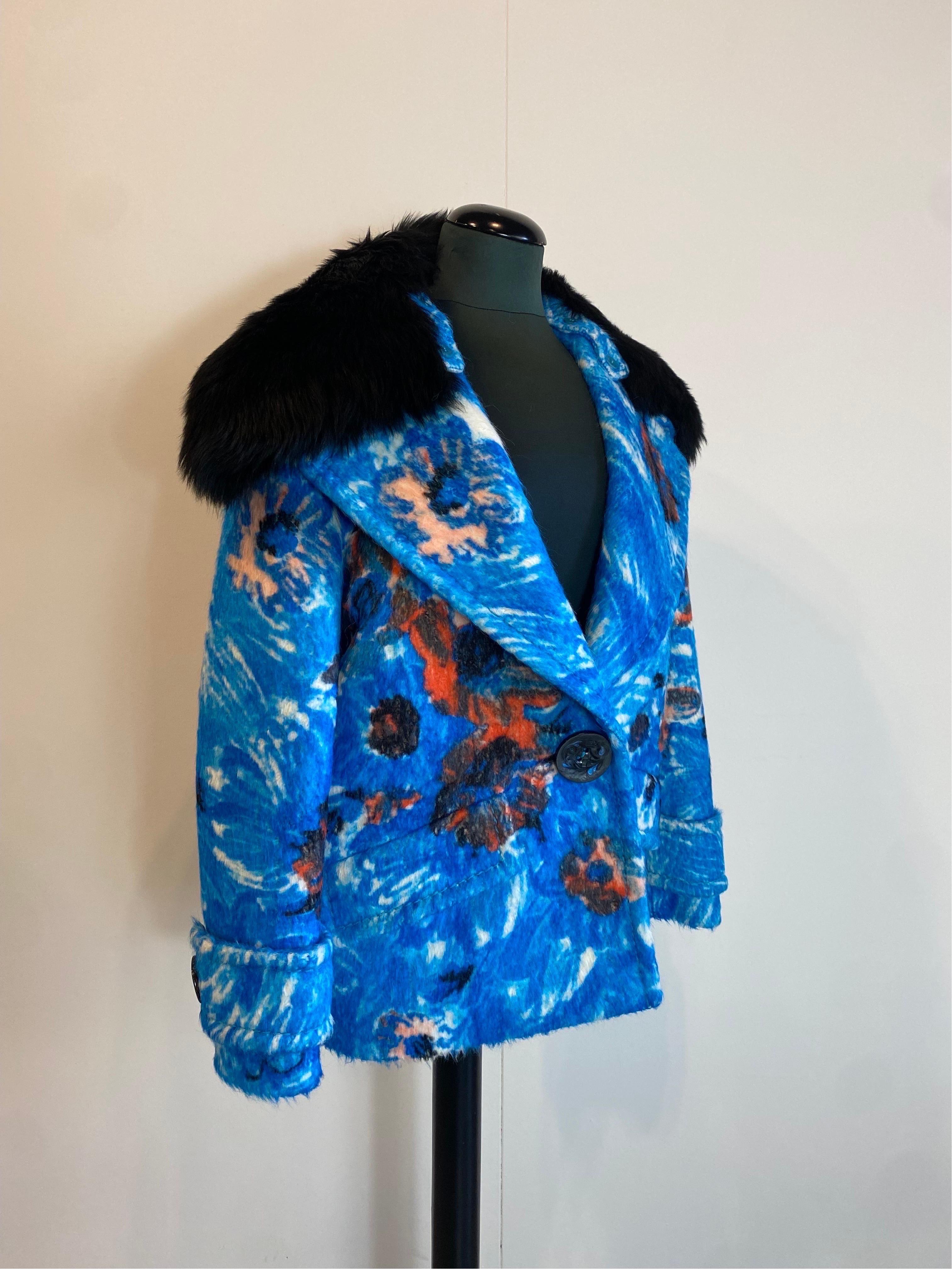 Prada AW 2015 Blauer Alpaka-Blumenmantel für Damen oder Herren im Angebot