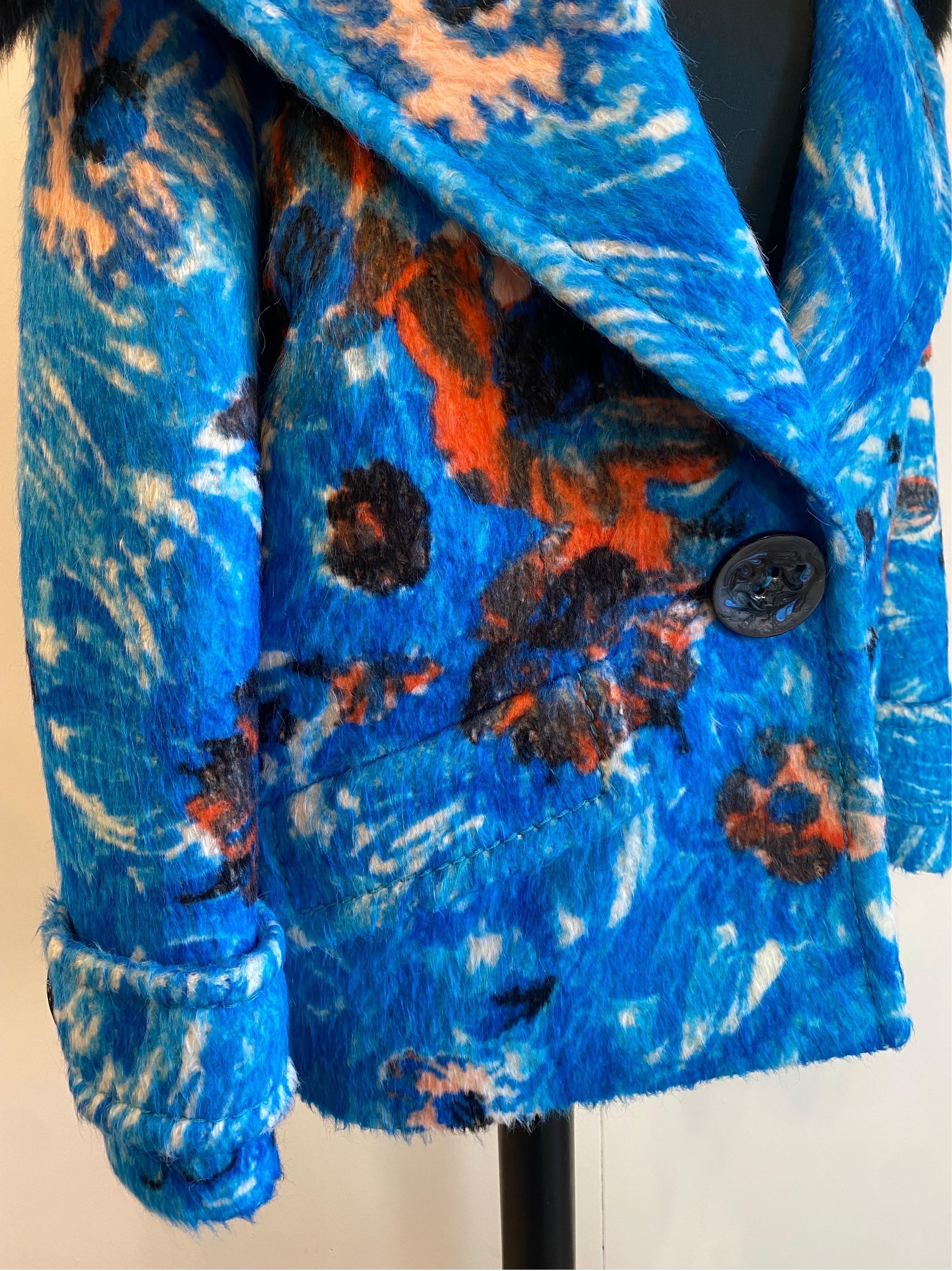 Prada AW 2015 Alpaca Blue Flower Coat For Sale 1