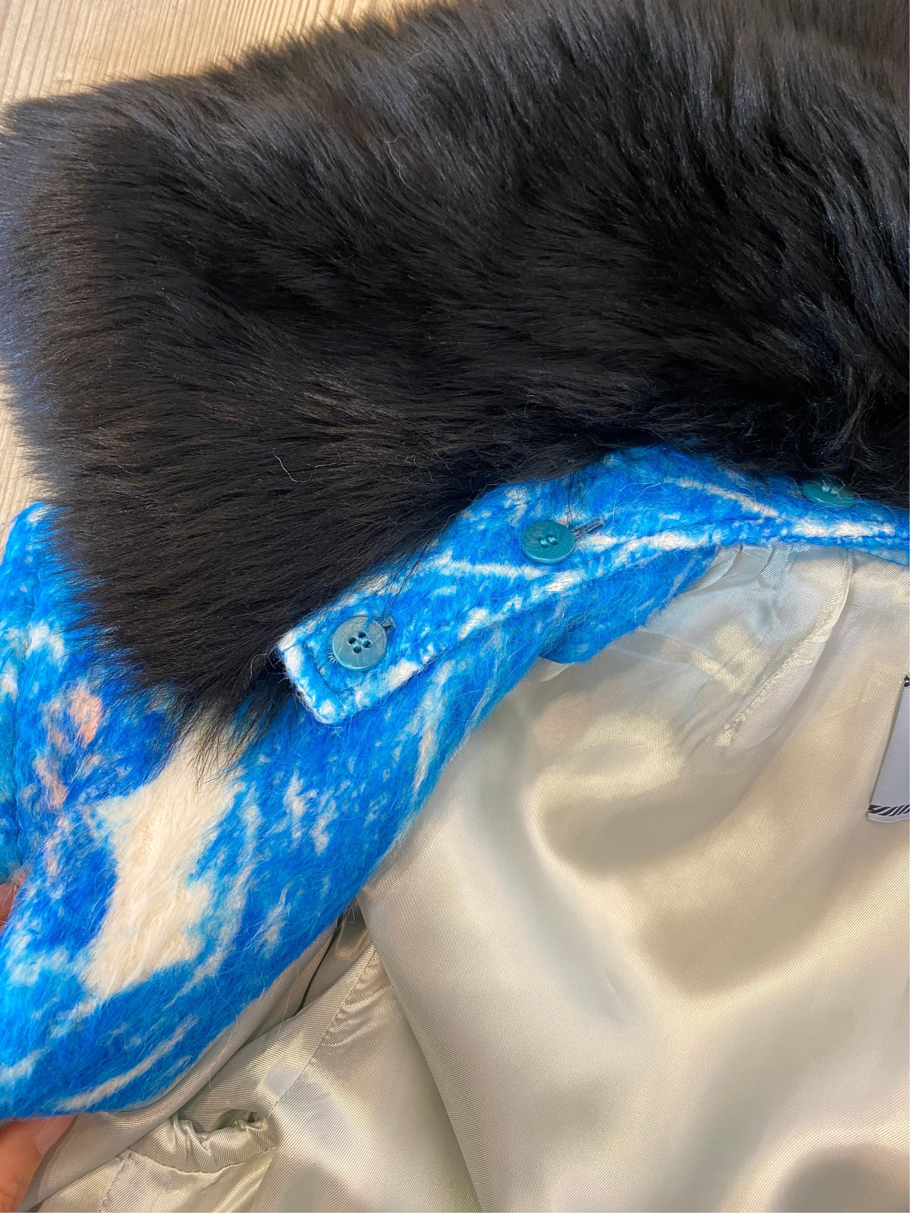 Prada AW 2015 Alpaca Blue Flower Coat For Sale 5