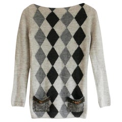 Prada AW01 Sequin Trim Argyle Sweater Grey