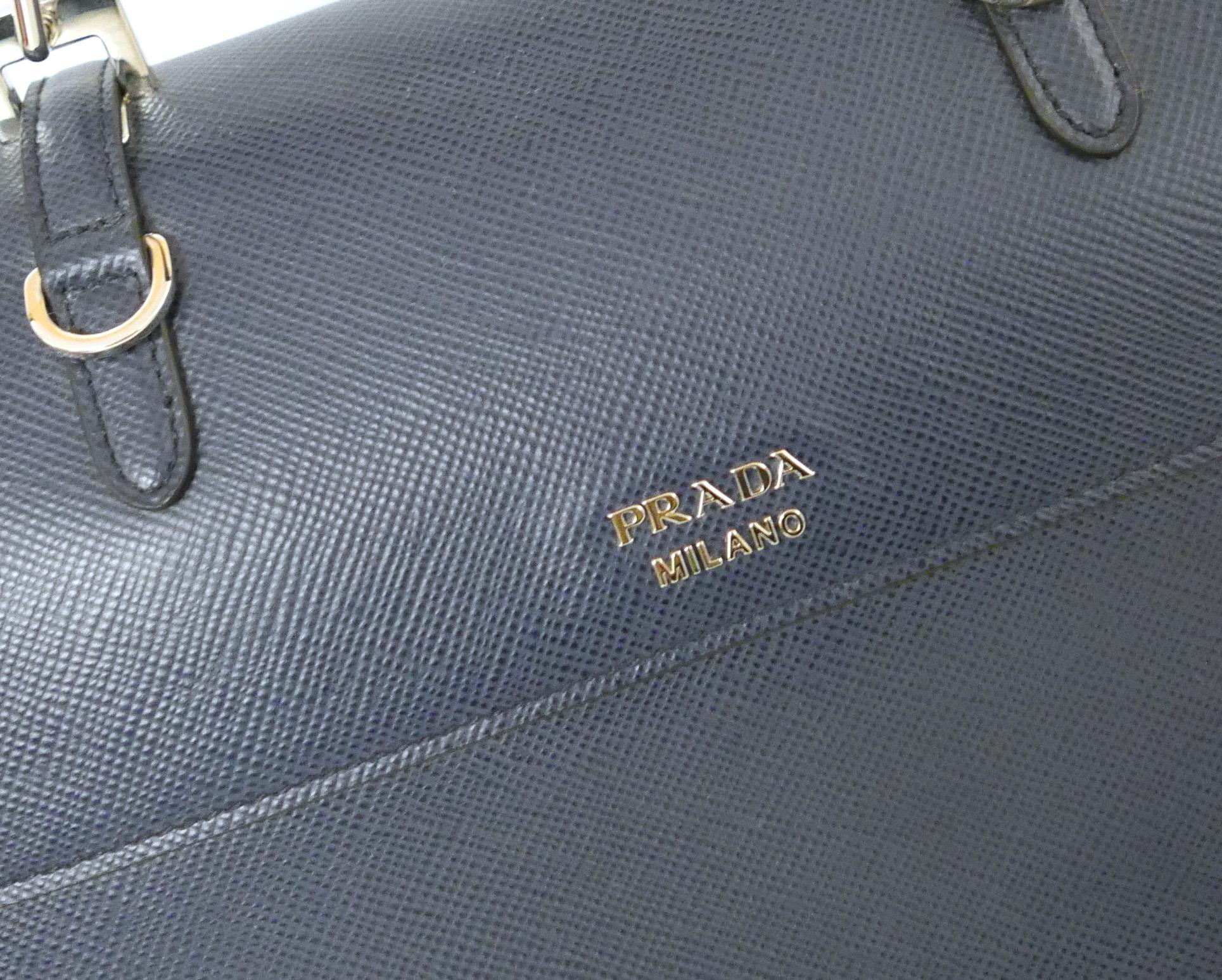 Prada AW14 Blue Saffiano Leather Double Satchel Bag For Sale 1