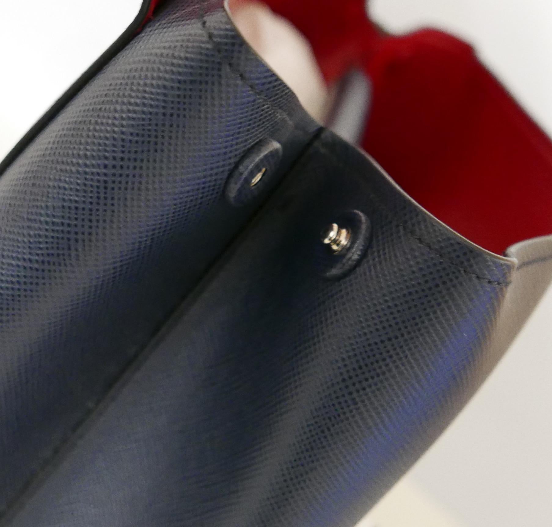 Prada AW14 Blue Saffiano Leather Double Satchel Bag For Sale 3