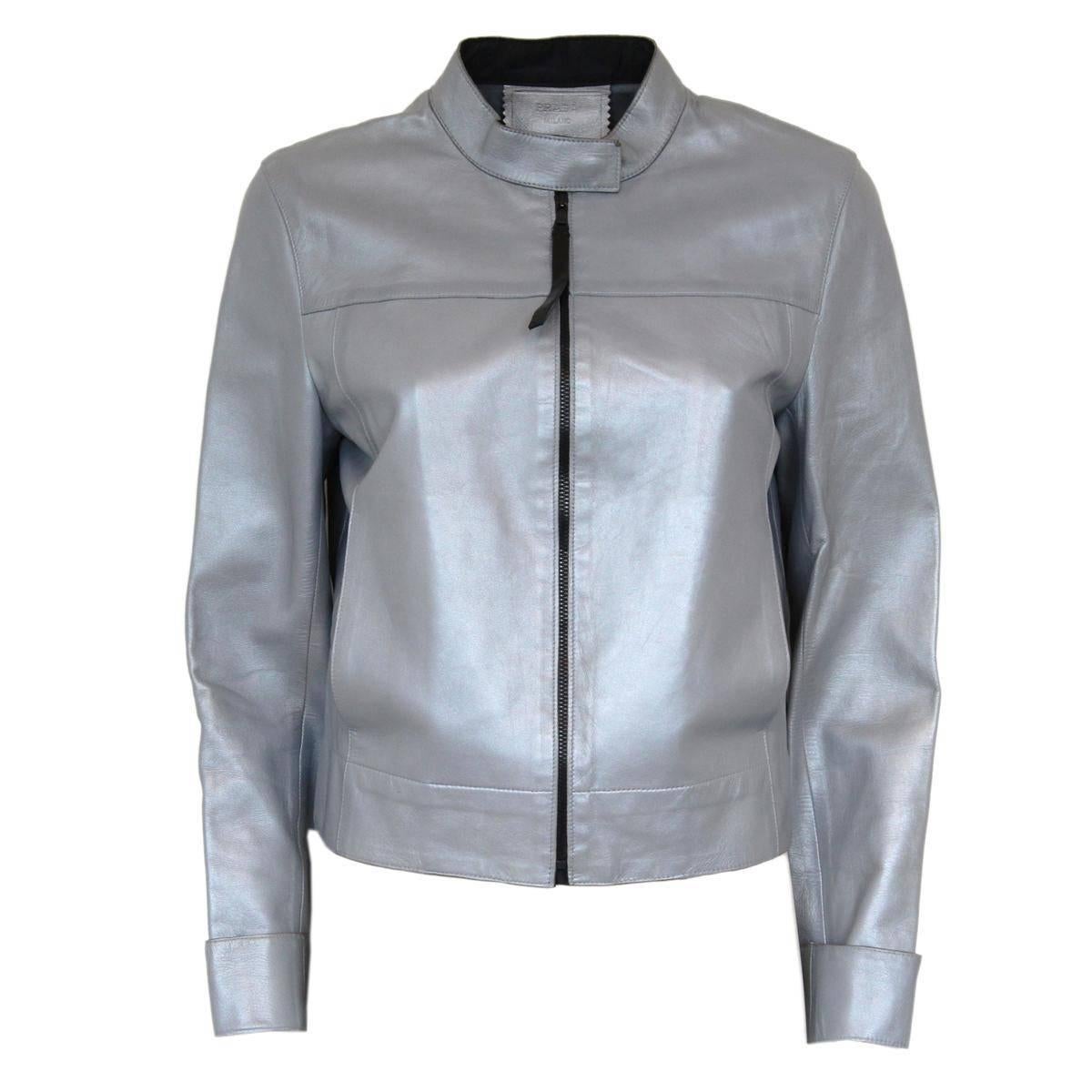 Prada Azure Perlage Leather Jacket  For Sale