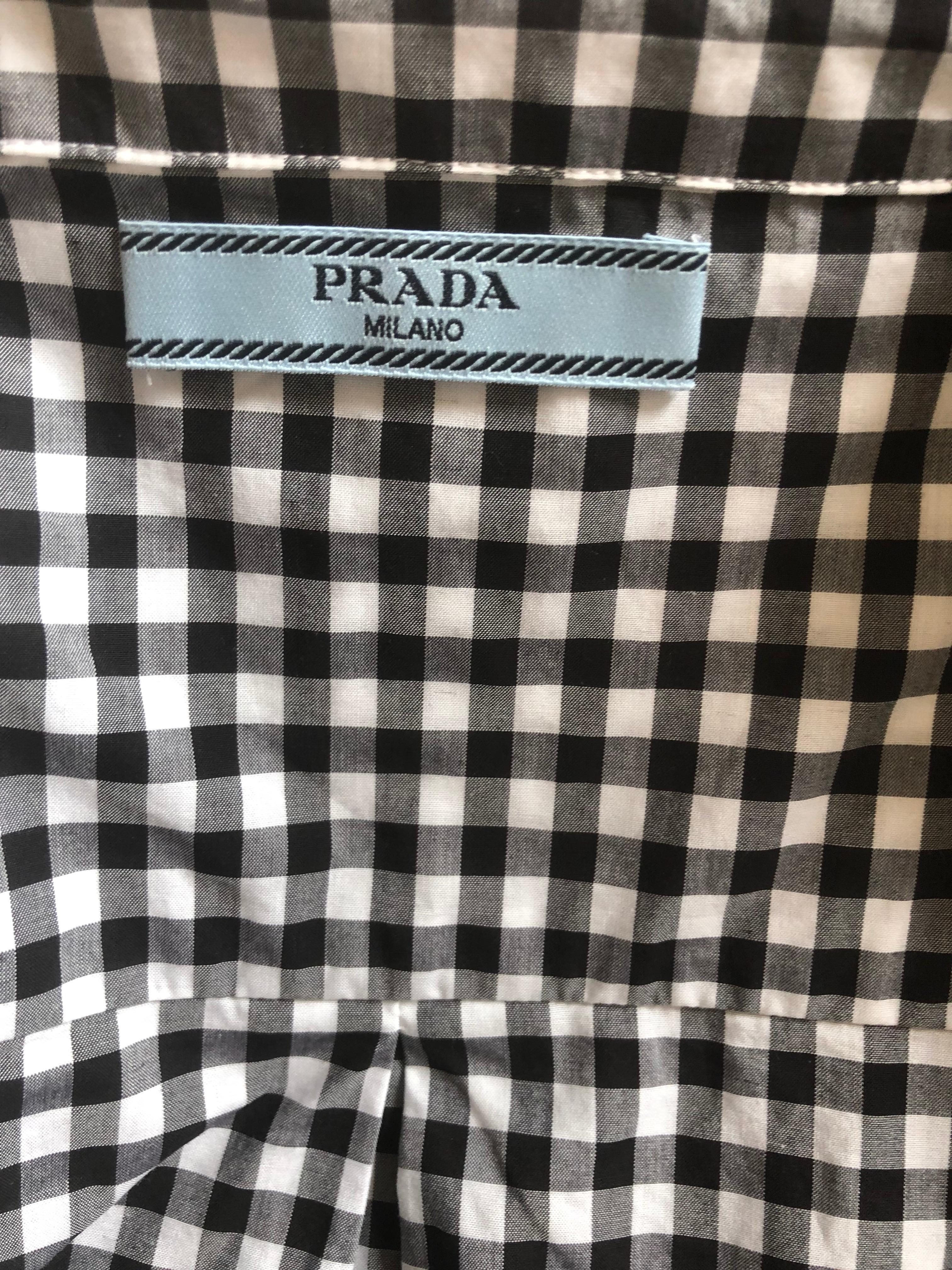 PRADA B & W Vichy kariertes schulterfreies Top/Tunika (40 Itl) (Grau)