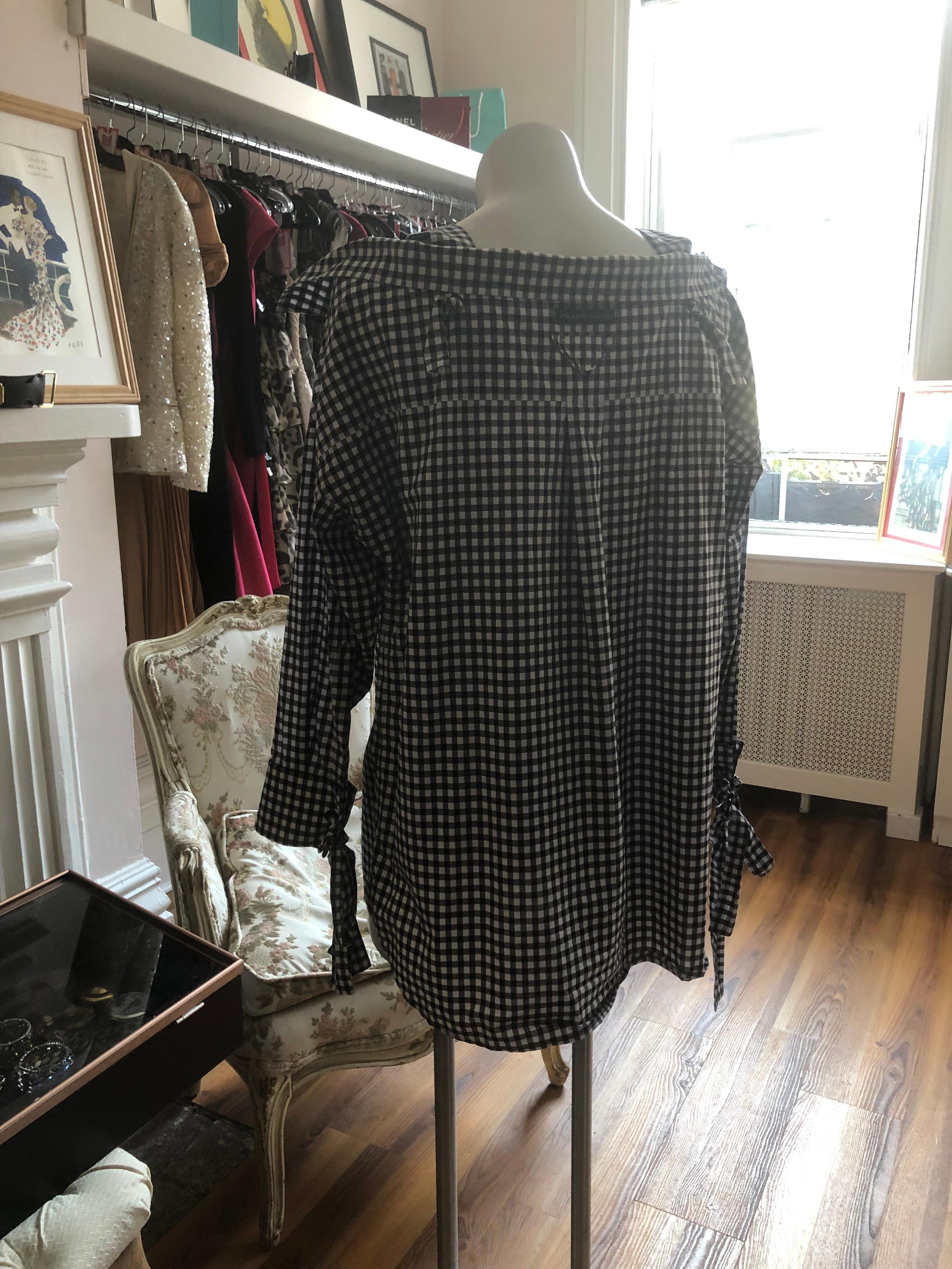 PRADA B & W Vichy kariertes schulterfreies Top/Tunika (40 Itl) 3