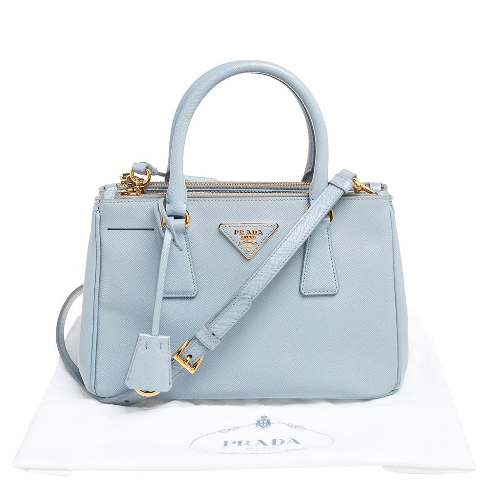 Prada Baby Blue Saffiano Lux Leather Small Galleria Double Zip Tote 4