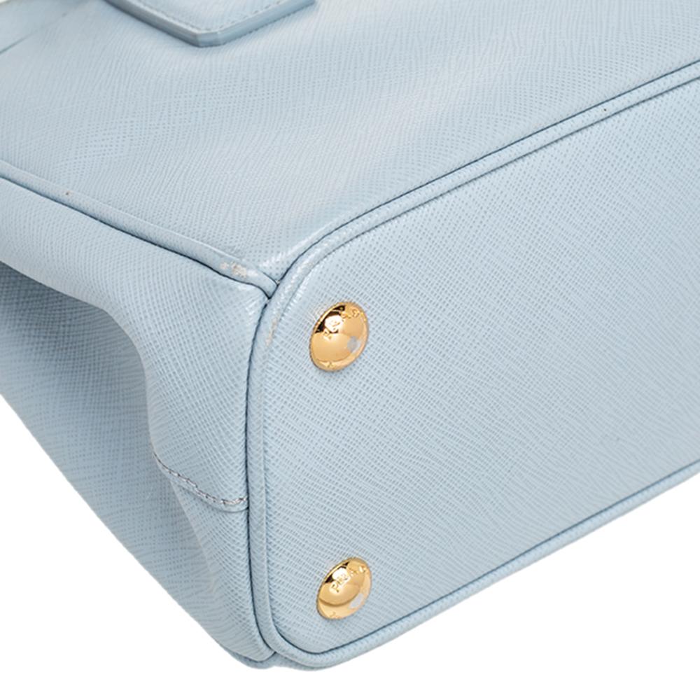 Women's Prada Baby Blue Saffiano Lux Leather Small Galleria Double Zip Tote