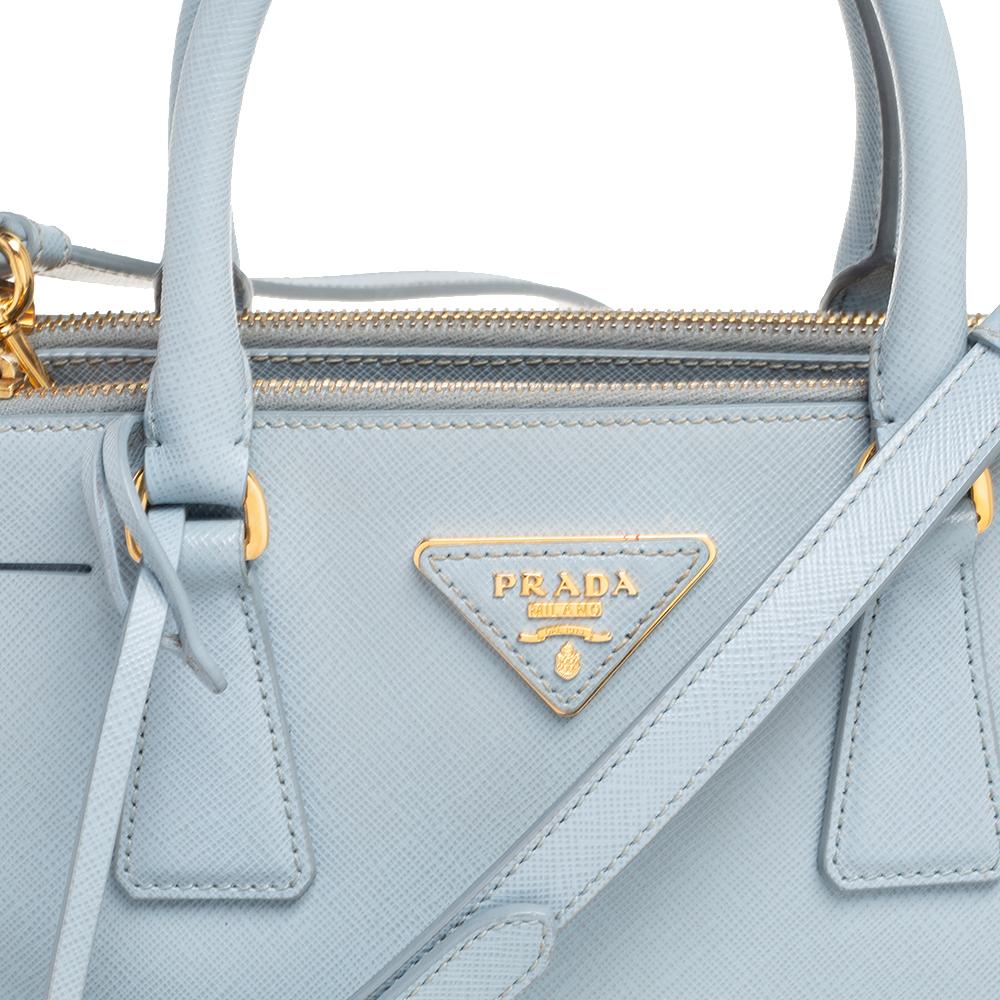 Prada Baby Blue Saffiano Lux Leather Small Galleria Double Zip Tote 2