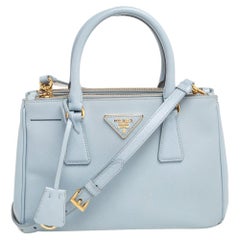 Prada Baby Blue Saffiano Lux Leather Small Galleria Double Zip Tote at  1stDibs | baby blue purse, light blue purse, baby blue prada bag