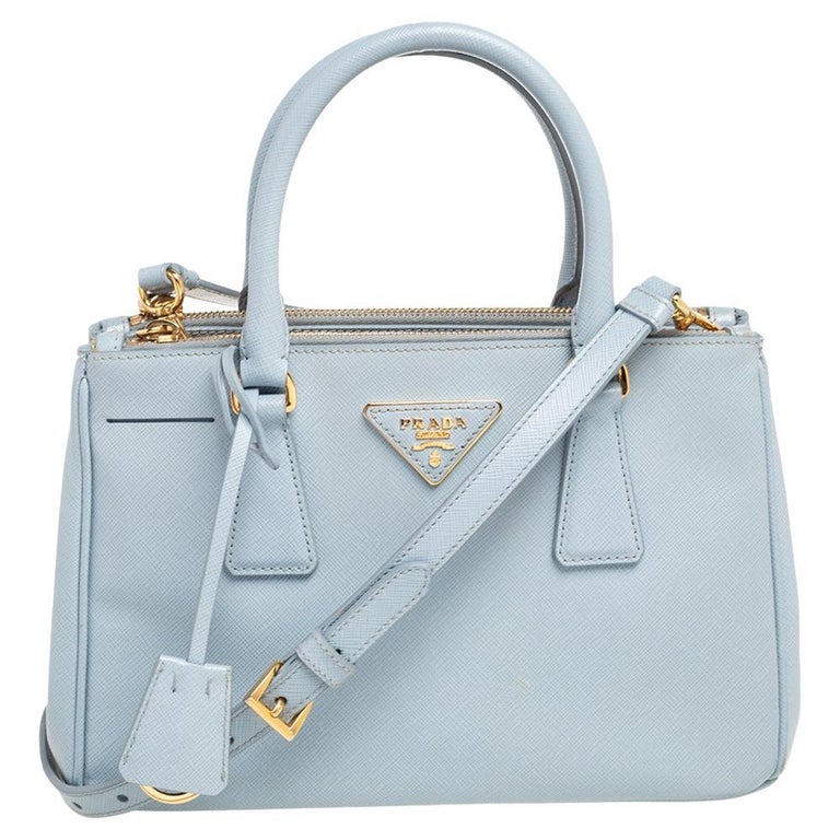 Prada Baby Blue Saffiano Lux Leather Small Galleria Double Zip Tote For  Sale at 1stDibs