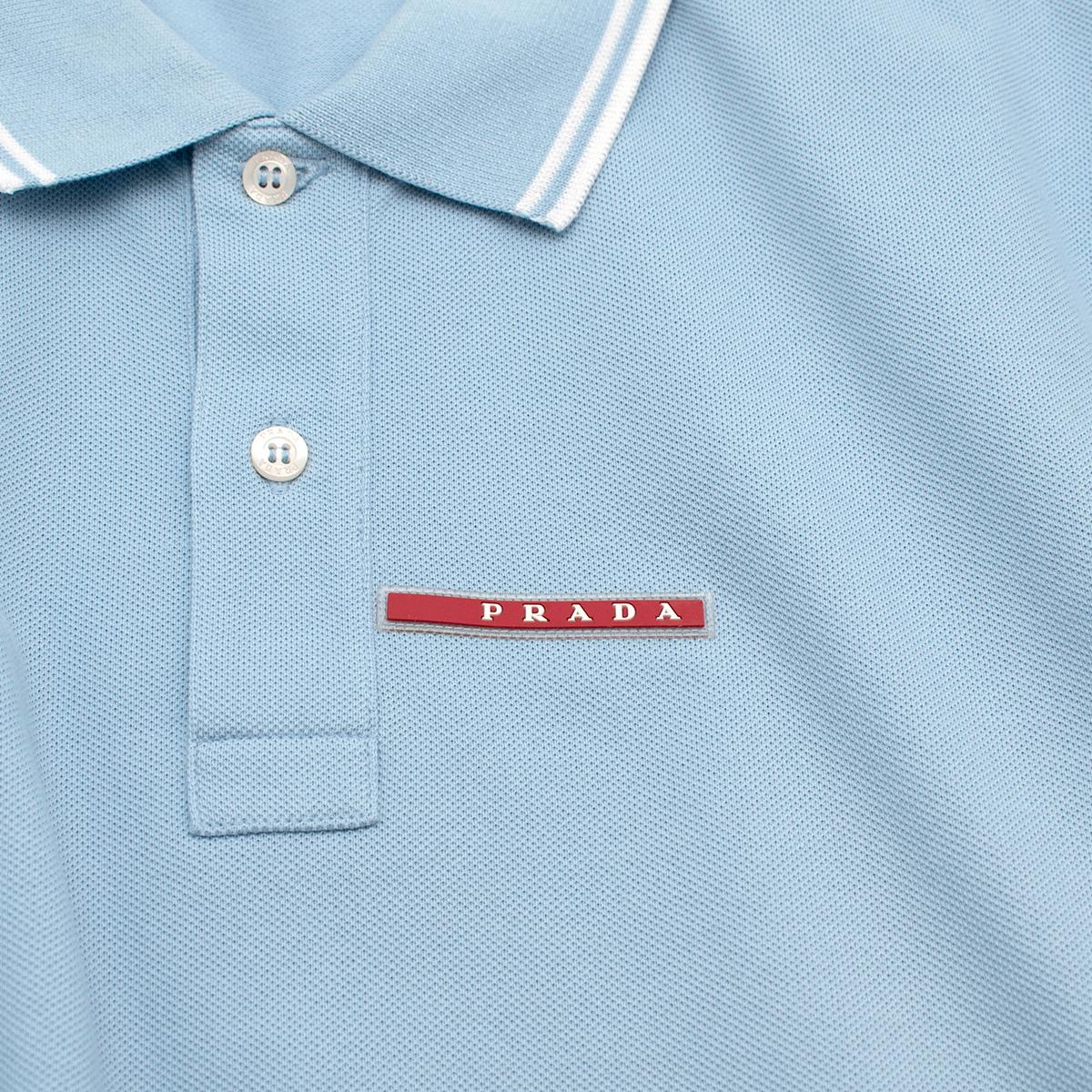 Prada Baby Blue Short Sleeve Polo Shirt In Excellent Condition For Sale In London, GB