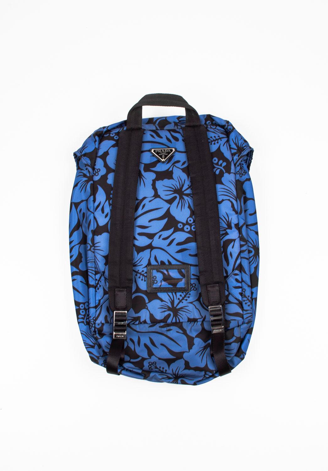 Blue Prada Backpack Floral Men Bag, Large, S1128 For Sale