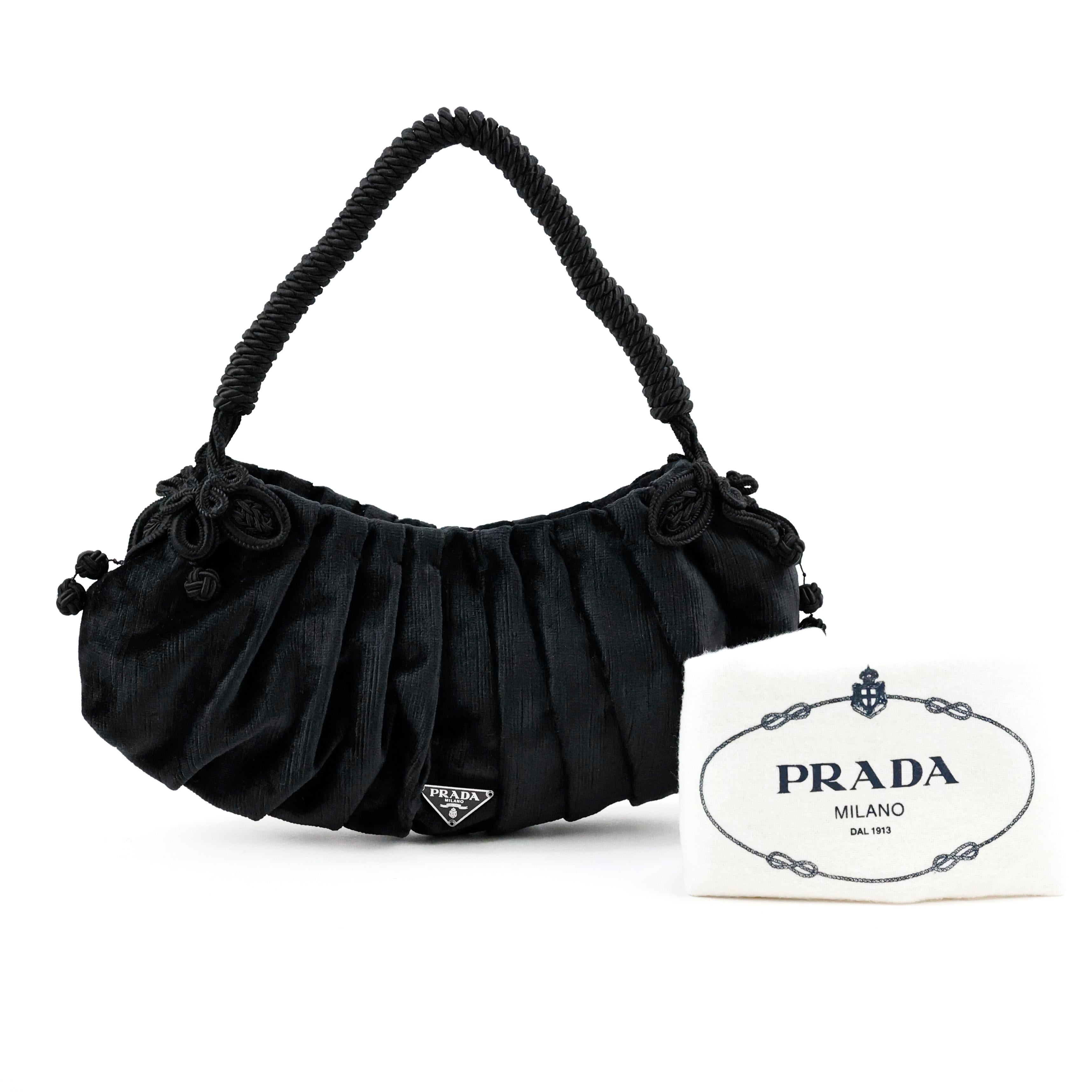 Prada Bag in black embroidered corduroy and silk For Sale 1