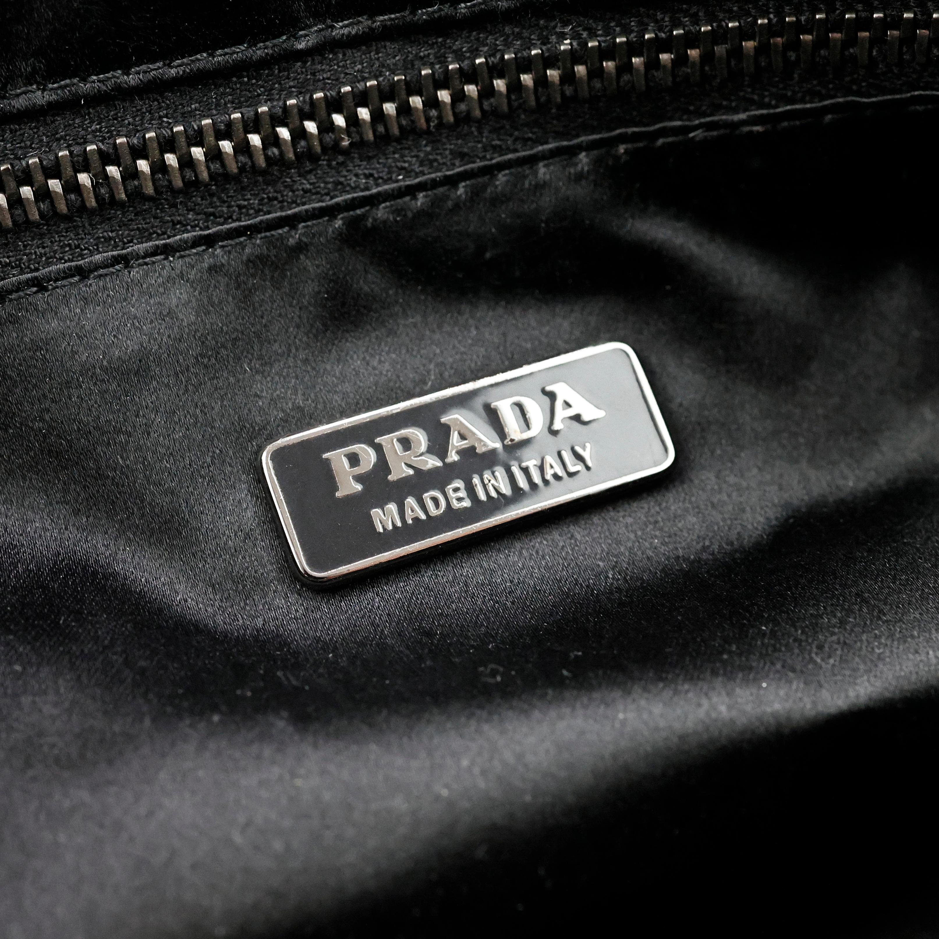 Prada Bag in black embroidered corduroy and silk For Sale 2