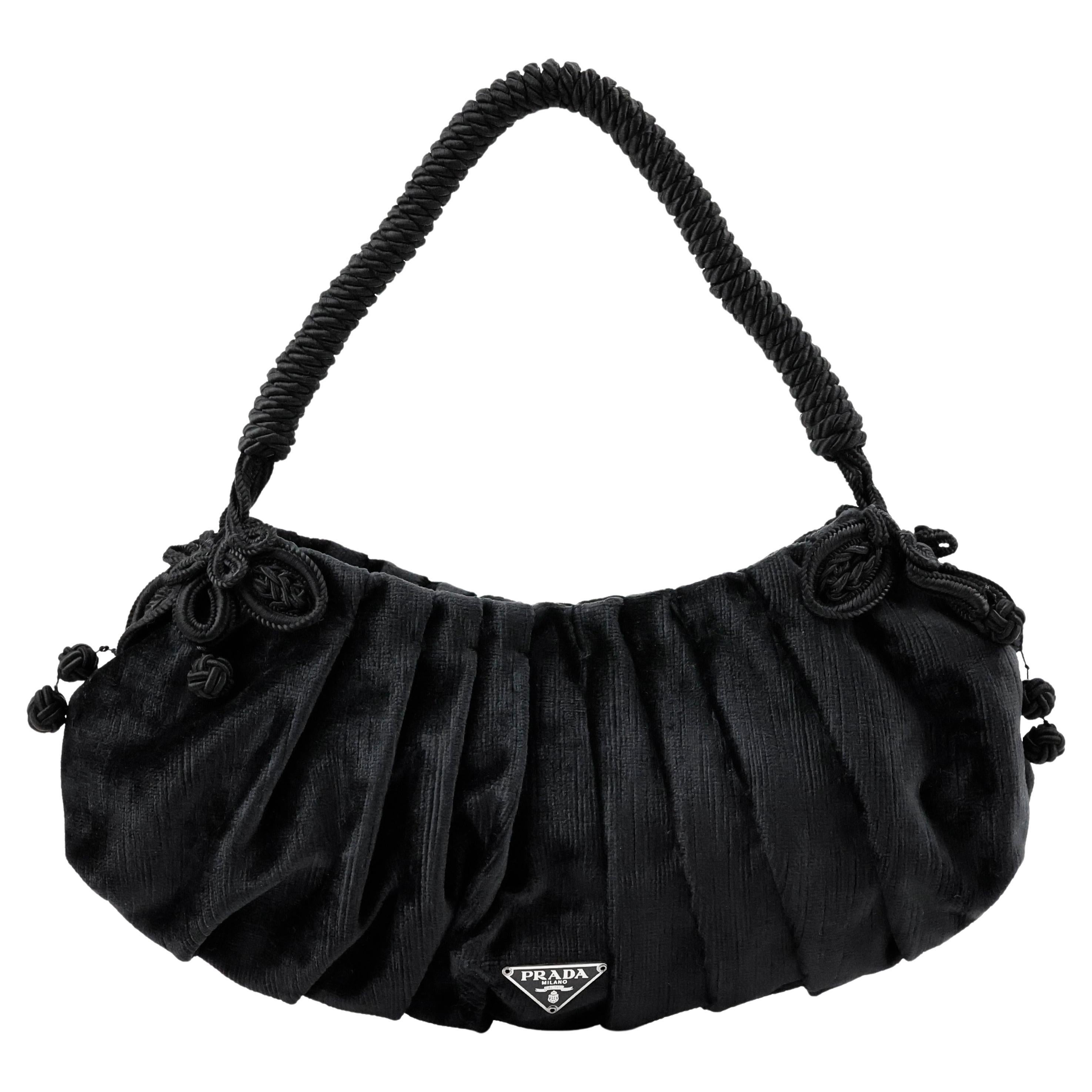 Prada Bag in black embroidered corduroy and silk For Sale