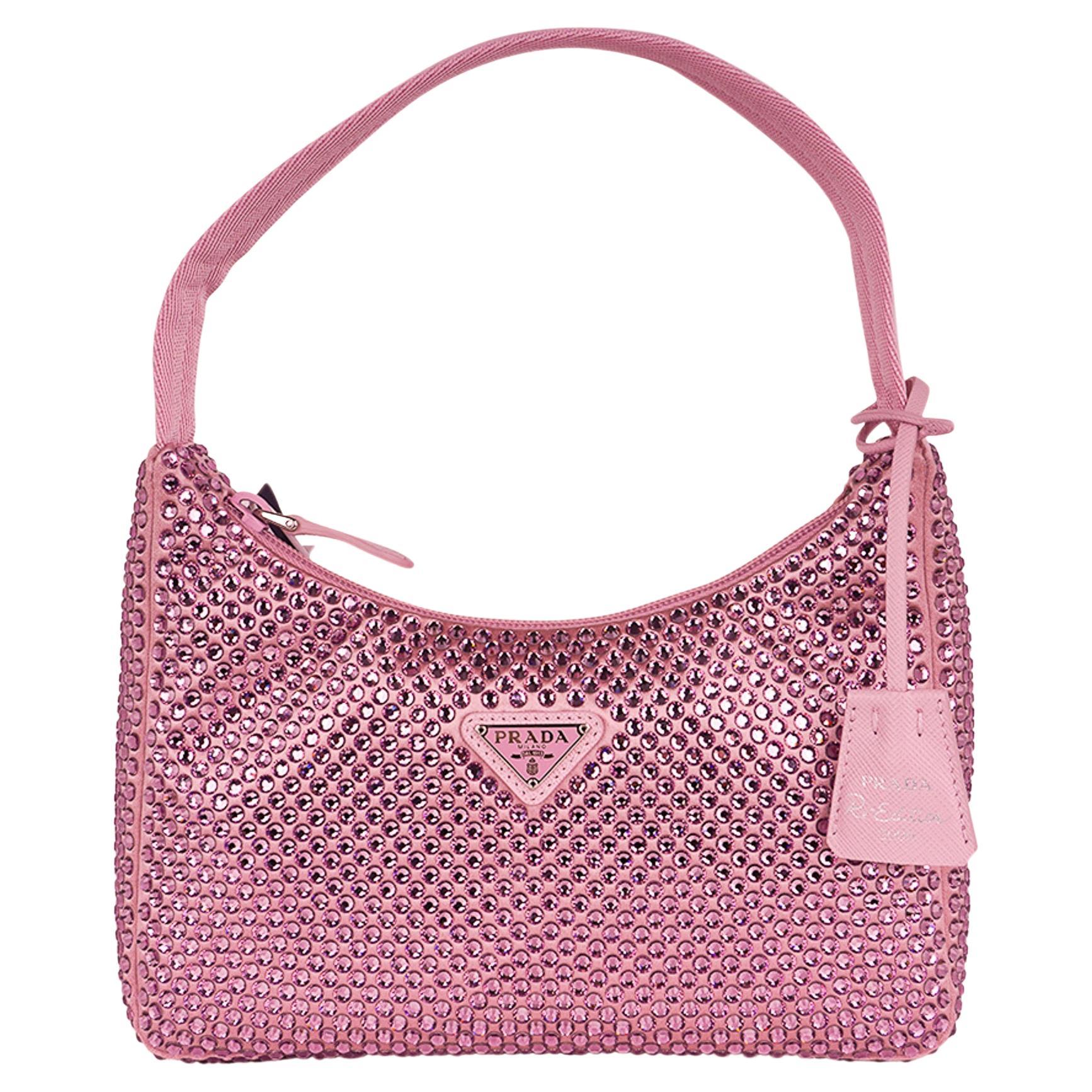 Mini sac Prada en cristal de satin rose, réédition 2000 Alabastro En vente  sur 1stDibs