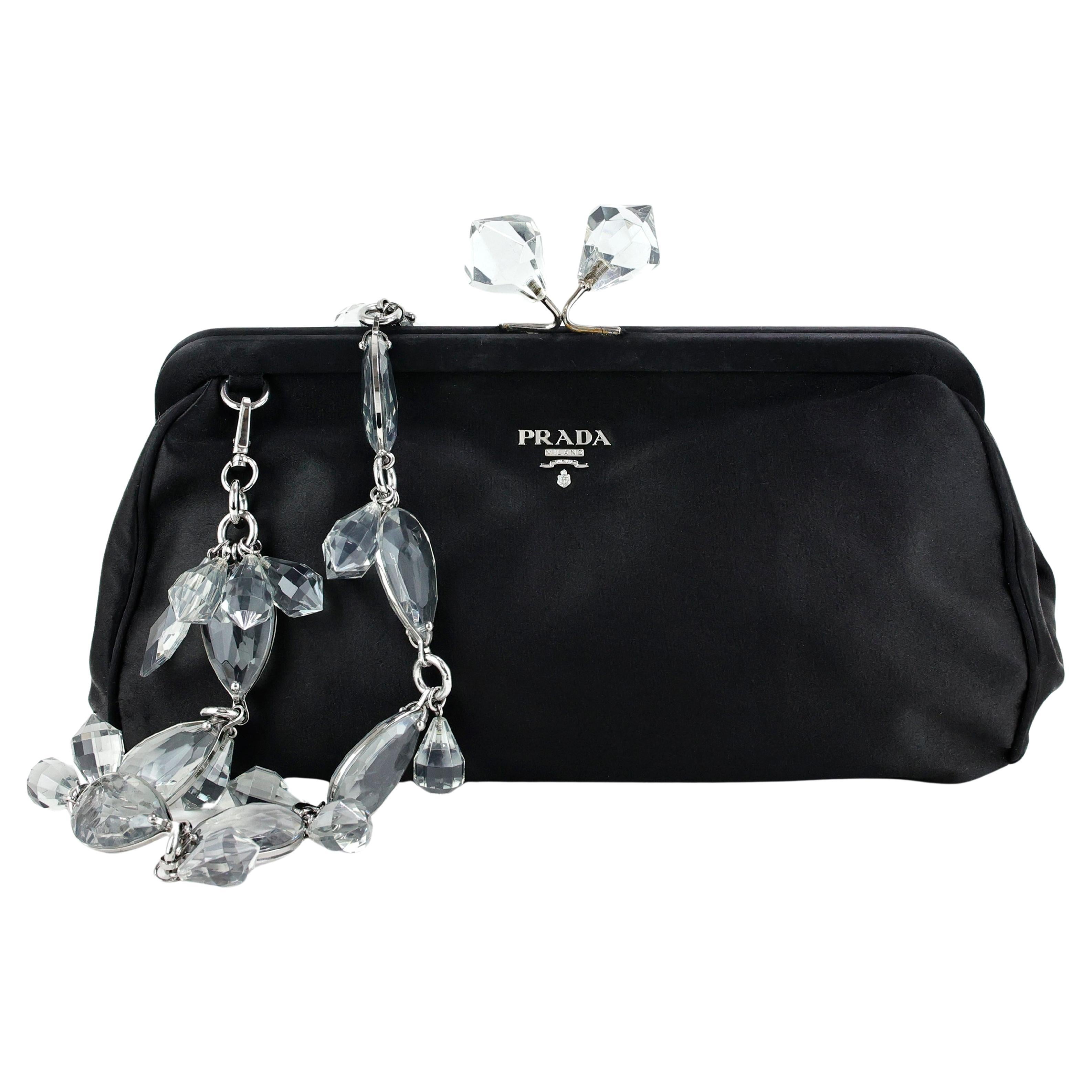 Prada Bag with Crystal handle in Silk For Sale