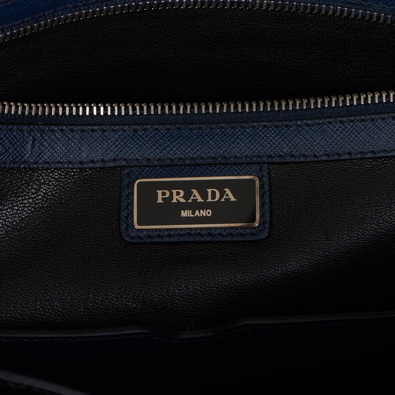  Prada Leather Tote, Baltic Blue : Clothing, Shoes