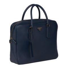 Prada BALTIC BLUE SAFFIANO LEATHER WORK BAG