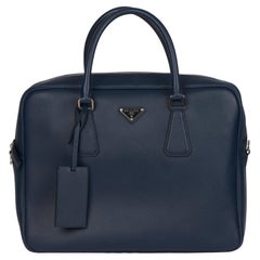 Prada BORSA DA LAVORO IN PELLE SAFFIANO BLU BALTICO