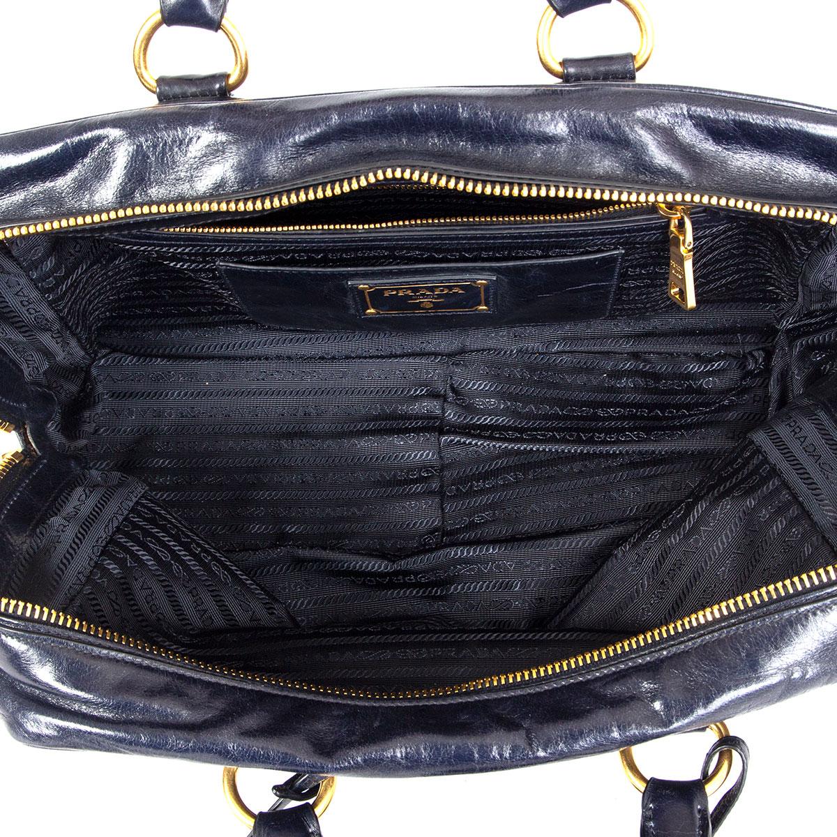 Black PRADA Baltico blue Vitello Shine leather BAULETTO MEDIUM BL0821 Satchel Bag