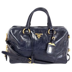 PRADA Baltico blau Vitello Shine Leder BAULETTO MEDIUM BL0821 Satchel Bag
