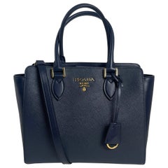 Prada Baltico Navy Blue Saffiano Leather Small Top Handle Crossbody Bag 1BA113