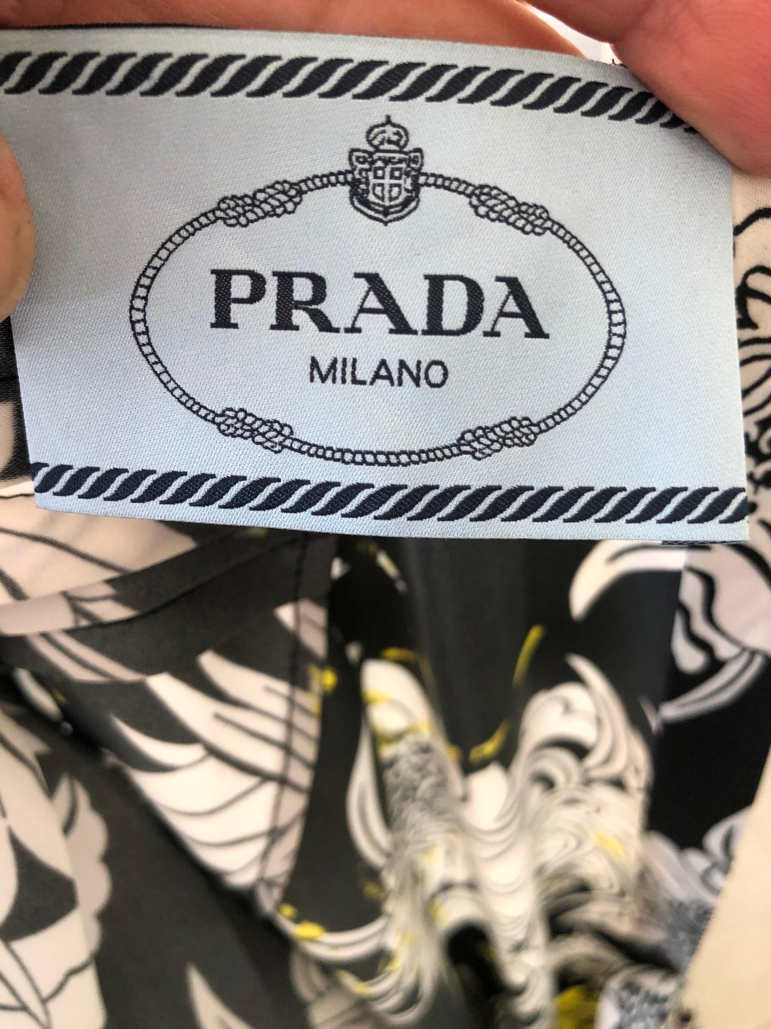 Prada Banana and Dahlia Print Dress with Pleated Accents A/W 2018 For Sale 4