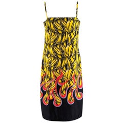 Prada Banana & Kleid aus Gabardine mit Flammendruck - Größe US 8