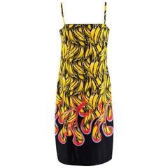 Prada Banana & robe en gabardine imprimée flamme - Taille US 8