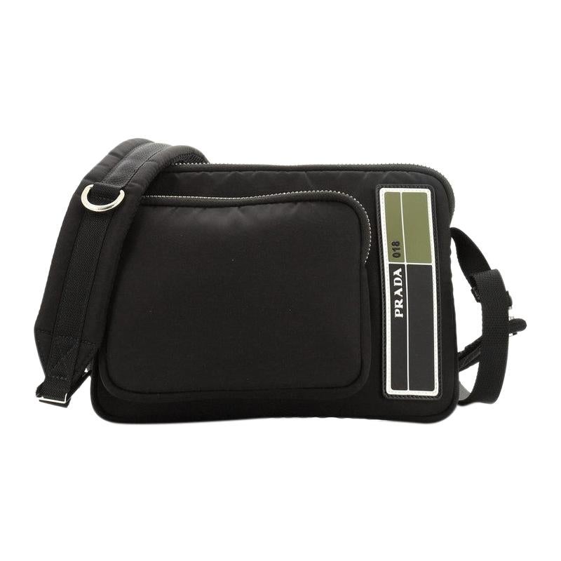 Prada Logo Patch Zip Messenger Bag Tessuto Medium