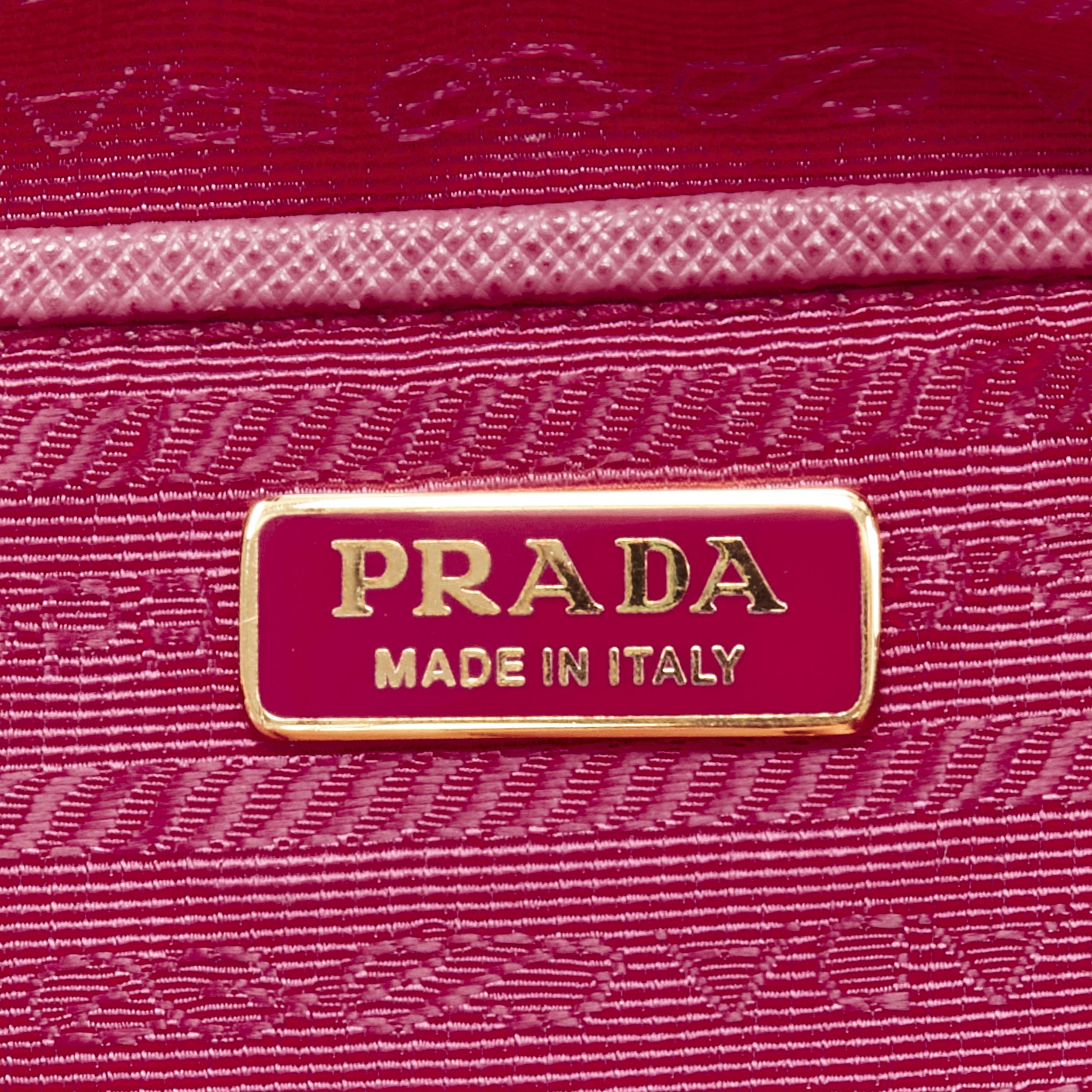 PRADA Bandoliera Bruyere pink saffiano leather gold logo crossbody camera bag 4