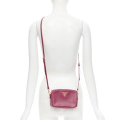 PRADA Bandoliera Bruyere pink saffiano leather gold logo crossbody camera bag