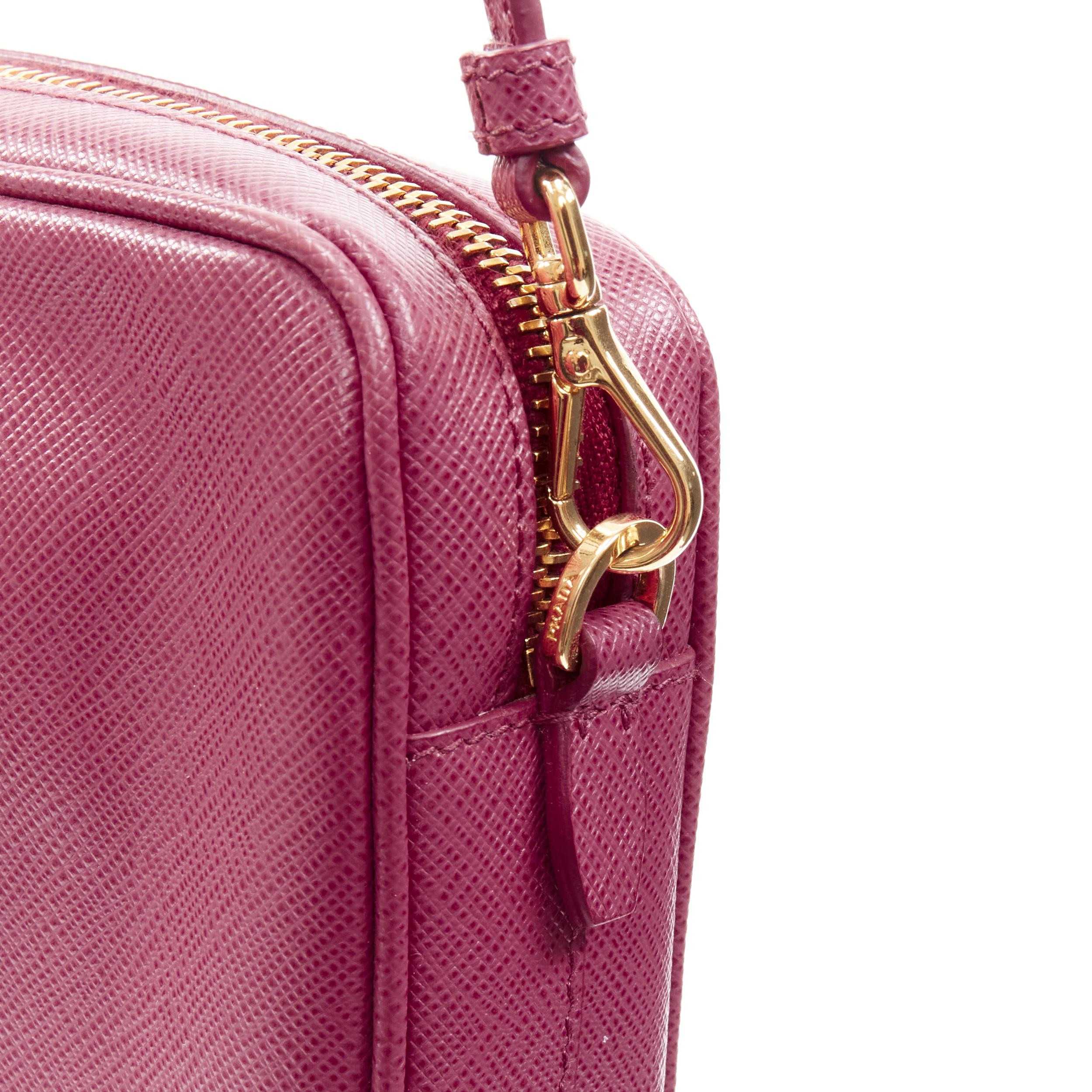 PRADA Bandoliera Bruyere pink saffiano leather gold logo crossbody camera bag In Excellent Condition In Hong Kong, NT