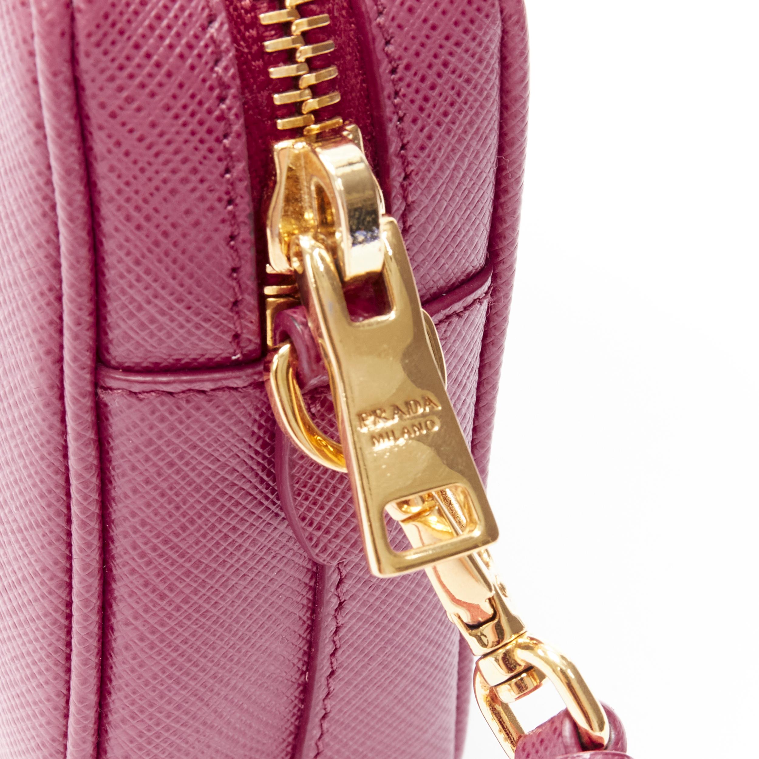 Women's PRADA Bandoliera Bruyere pink saffiano leather gold logo crossbody camera bag