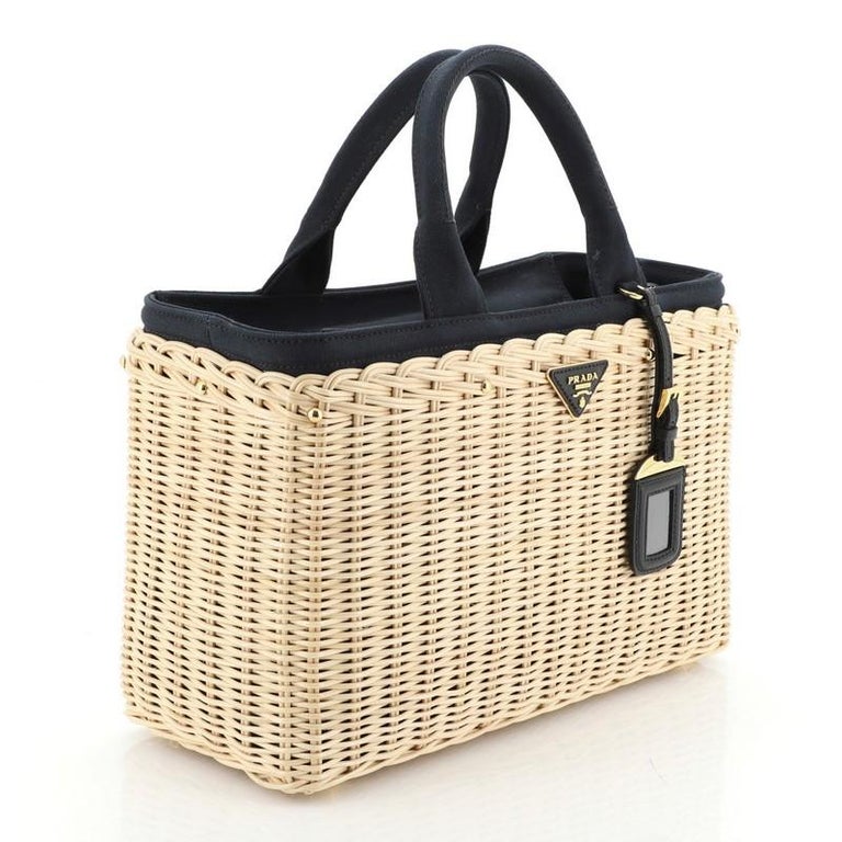 Prada Basket Bag Wicker with Canapa Small at 1stDibs  prada wicker bag, prada  wicker clutch, prada wicker and canvas tote bag