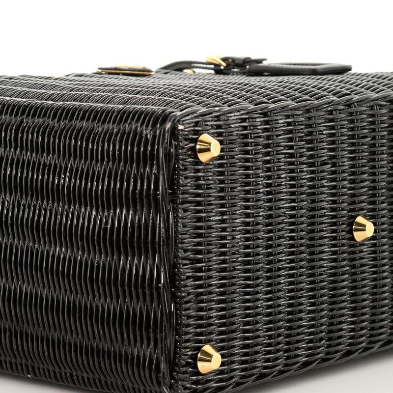 Black Prada Basket Bag Wicker with Canapa Large