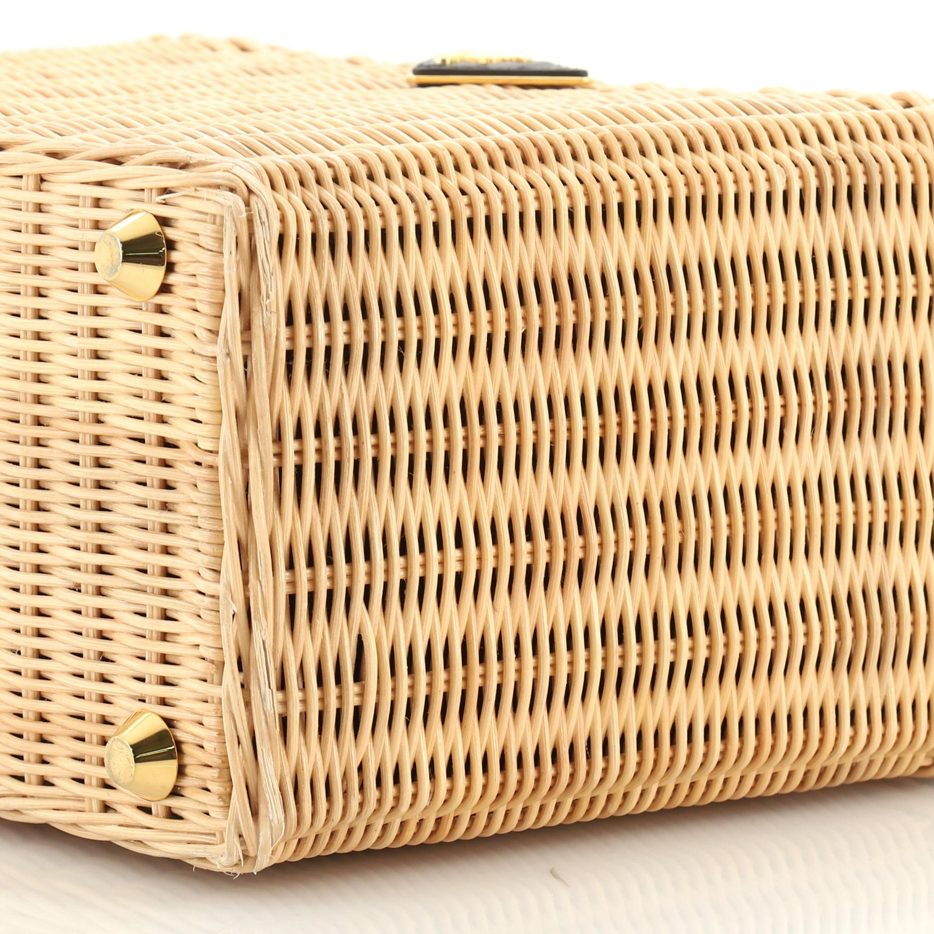 Beige Prada Basket Bag Wicker with Canapa Small