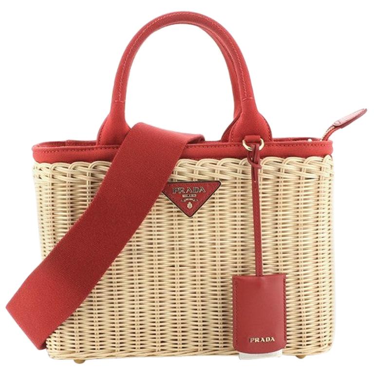 Prada Basket Bag Wicker with Canapa Small at 1stDibs  prada wicker bag, prada  wicker clutch, prada wicker and canvas tote bag