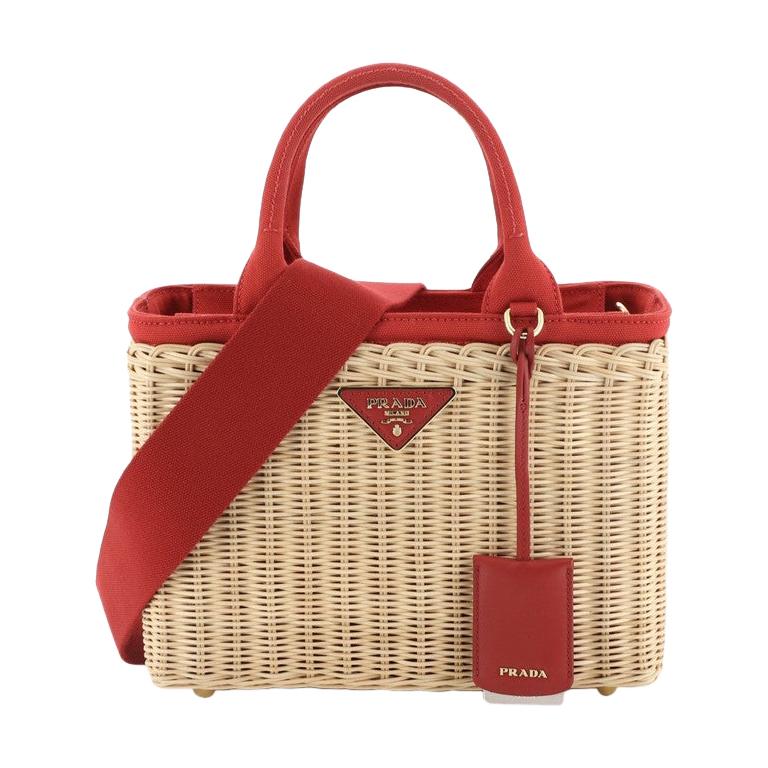 Prada Basket Bag Wicker With Canapa Small