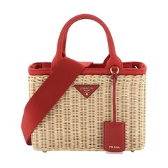 Prada Basket Bag Wicker With Canapa Small (Sac en osier avec canapé)