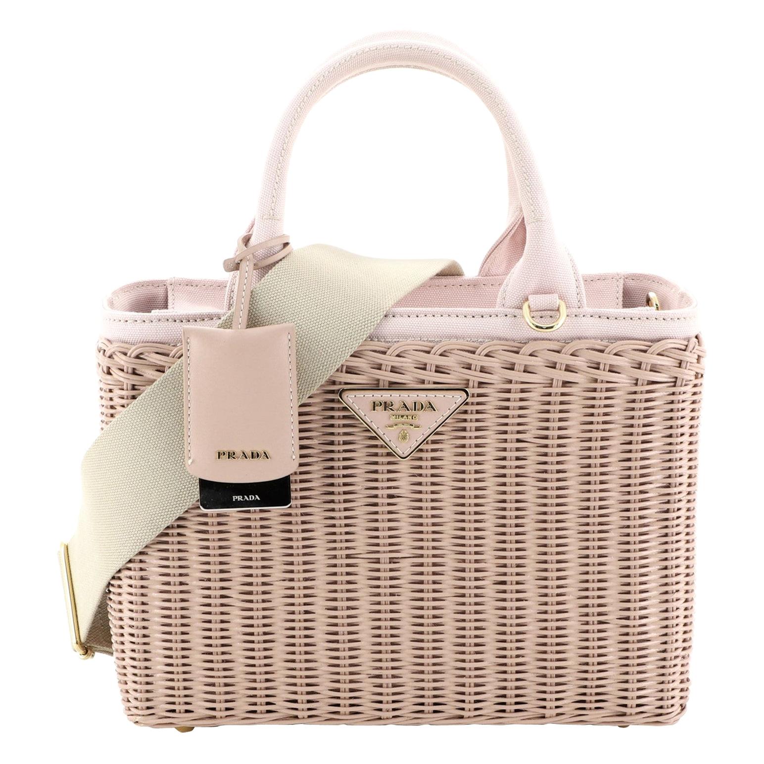 Prada Basket Bag Wicker with Canapa Small at 1stDibs | pink prada basket bag