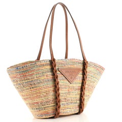 Prada Basket Tote Woven Raffia with Leather Medium