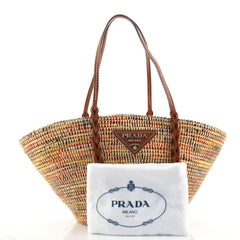 Prada Basket Tote Woven Raffia with Leather Medium