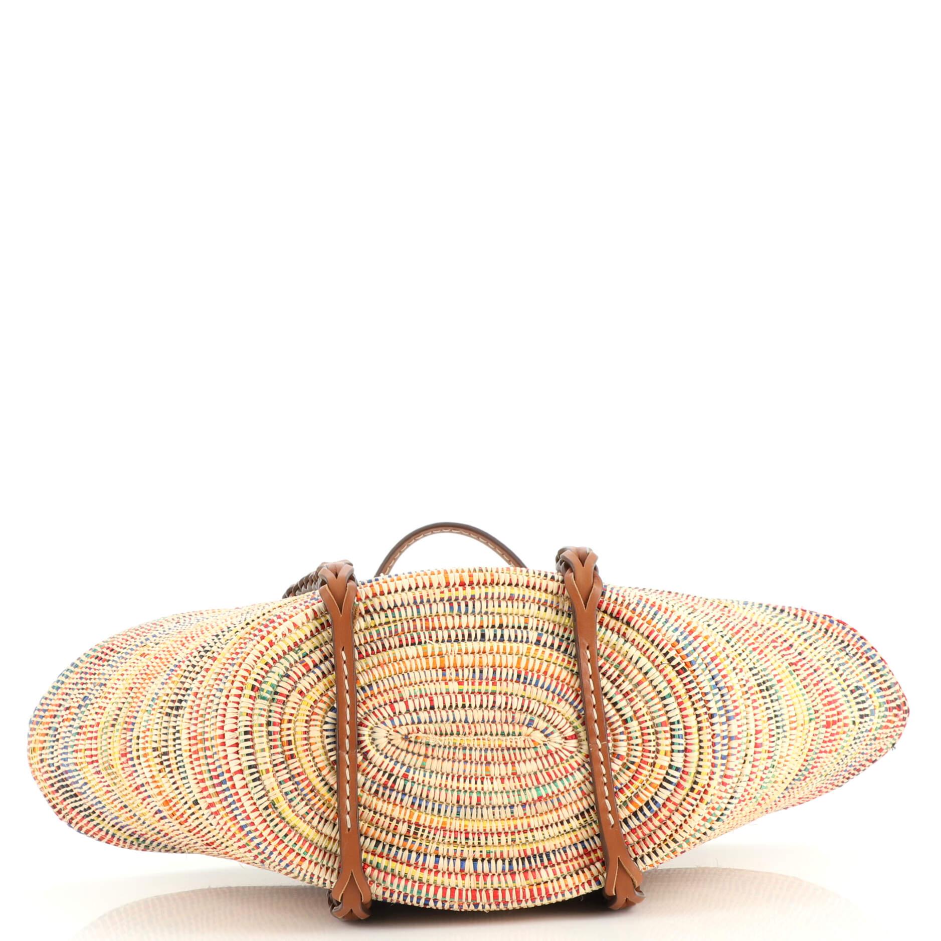 Prada Basket Tote Woven Raffia with Leather Medium In Good Condition In NY, NY