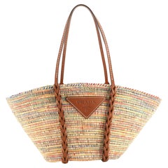 Prada Basket Tote Woven Raffia with Leather Medium