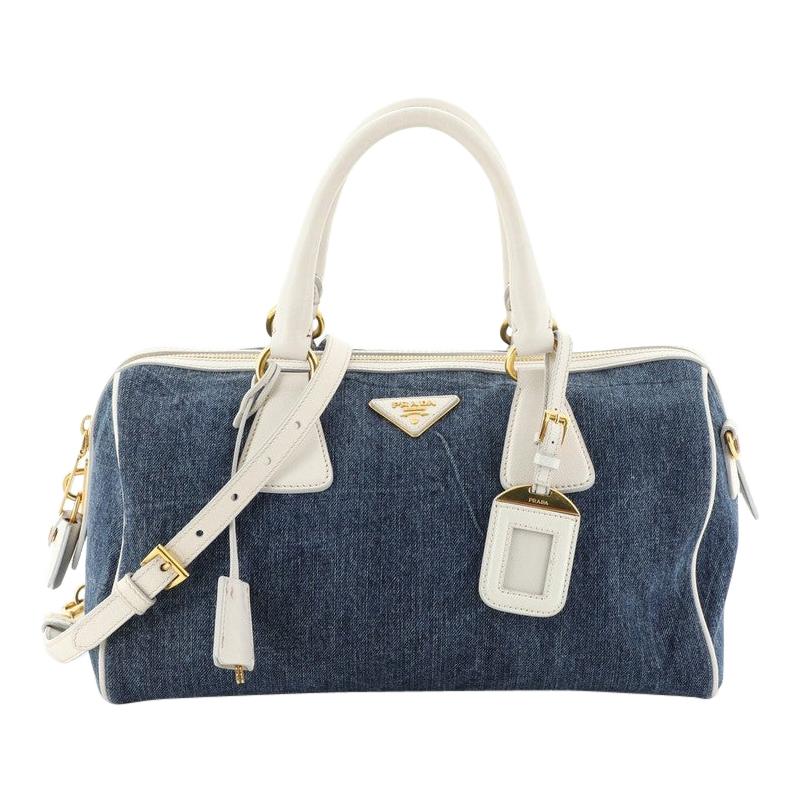 Prada Bauletto Bag Denim with Saffiano Leather Medium