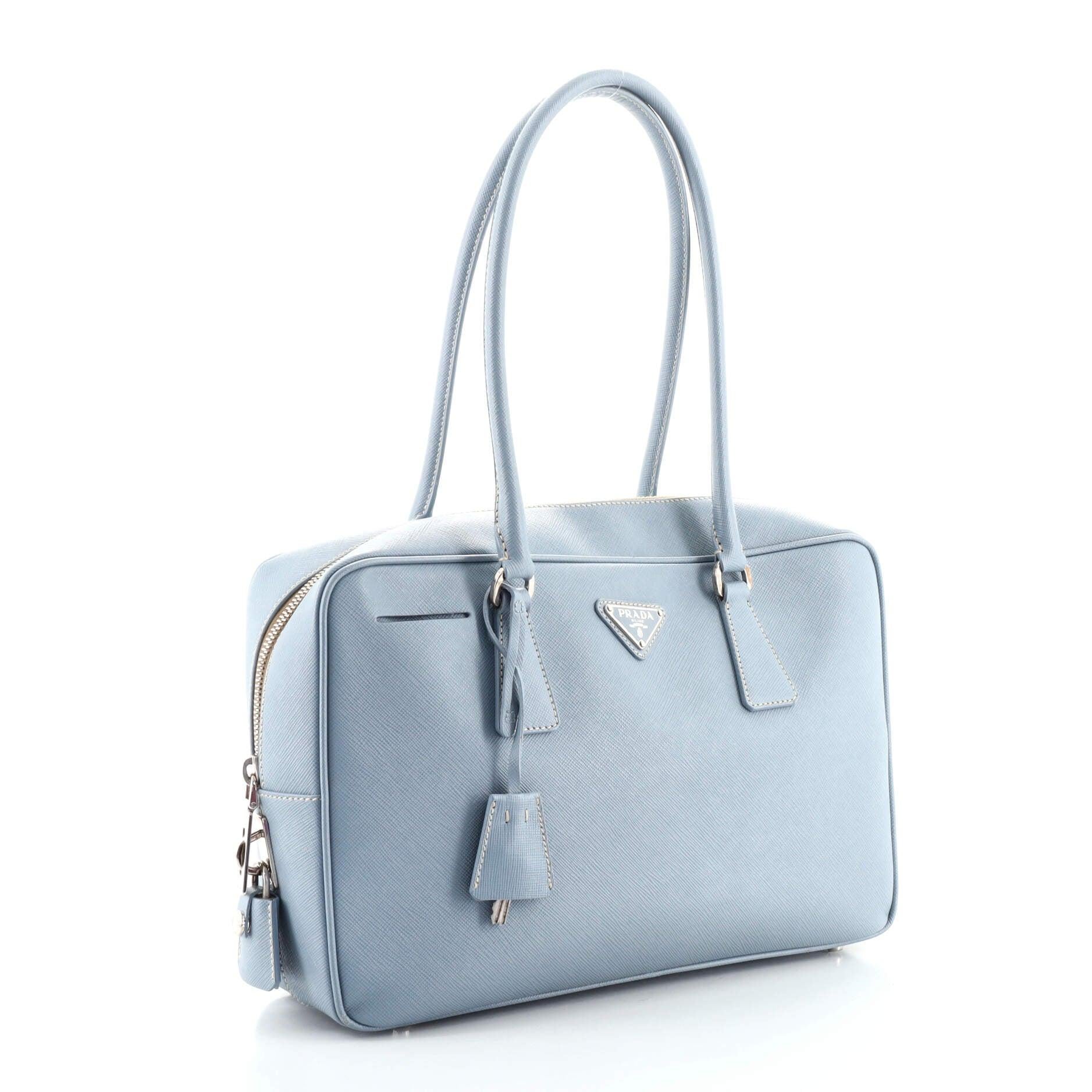 Blue Prada Bauletto Bag Saffiano Leather Medium